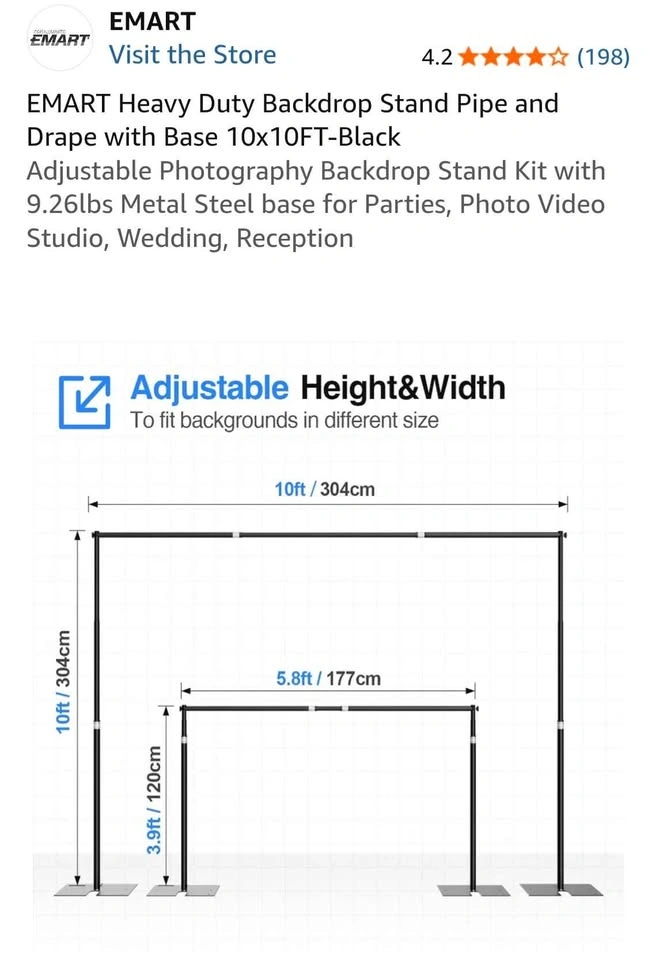EMART Heavy Duty Backdrop Stand Pipe and Drape 10x10FT - photo 2