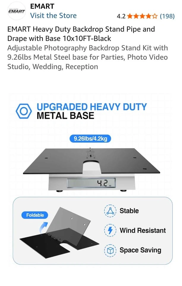 EMART Heavy Duty Backdrop Stand Pipe and Drape 10x10FT - photo 3