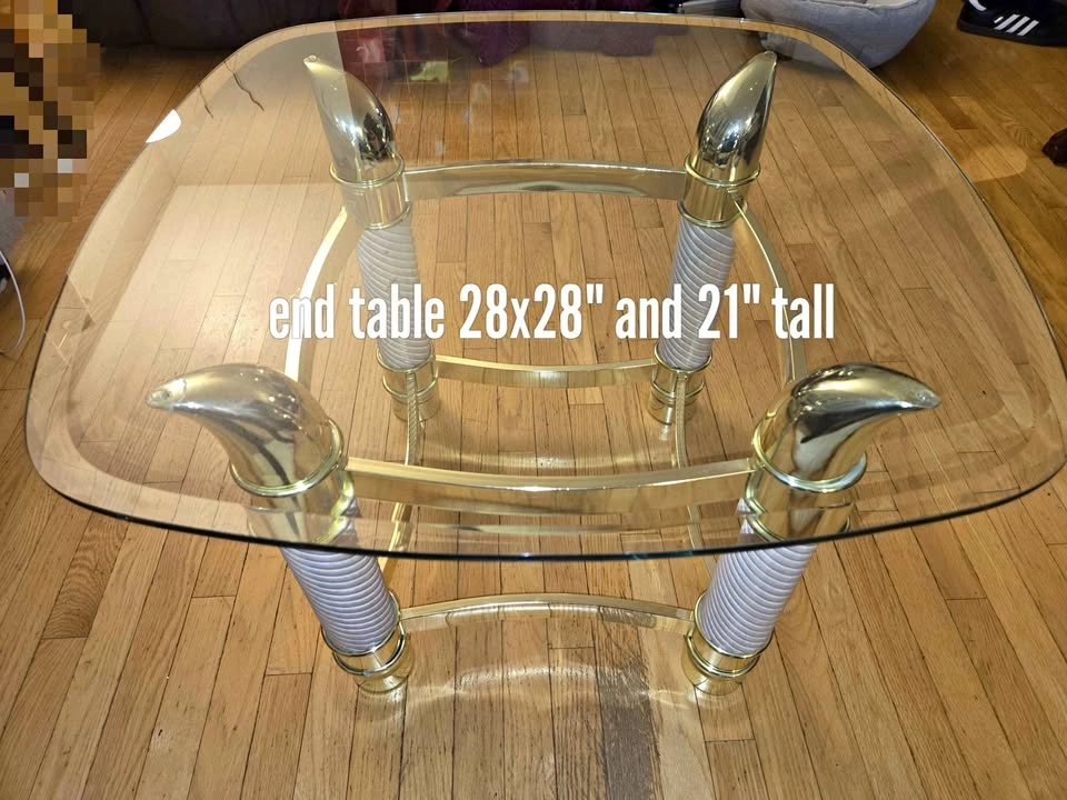 Vintage Brass & Glass Table Set (Coffee & End Table)