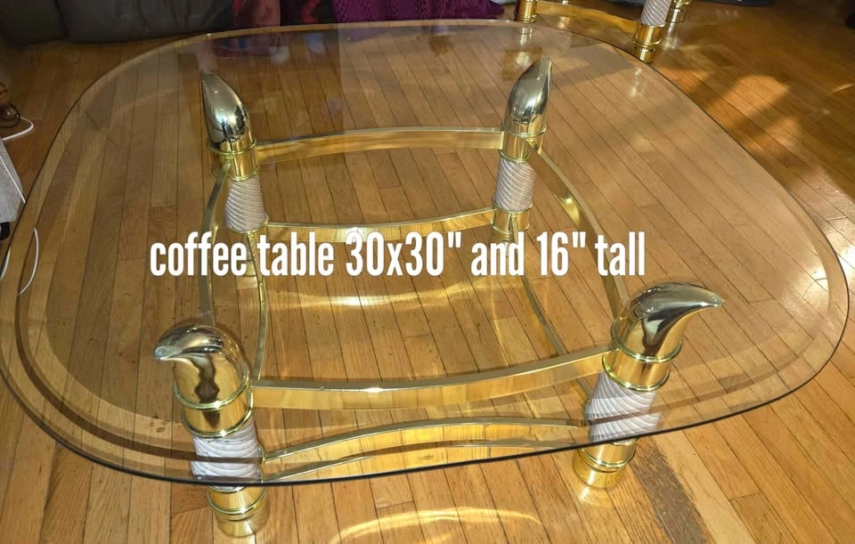 Vintage Brass & Glass Table Set (Coffee & End Table) - photo 2