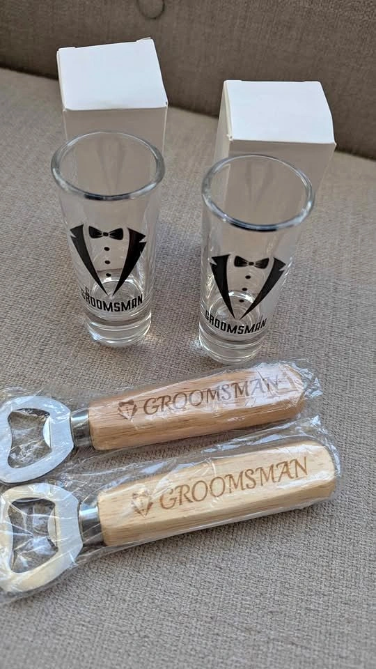 Groomsmen Shot Glass and Bottle Opener Set of 2