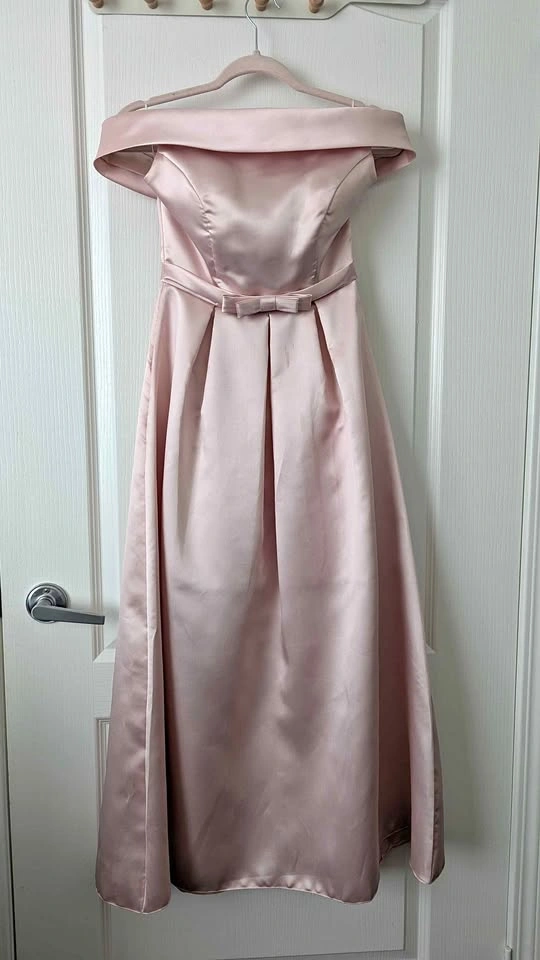 Pink Satin Off Shoulder Gown (XS/S) - Bridesmaid/Prom/Formal