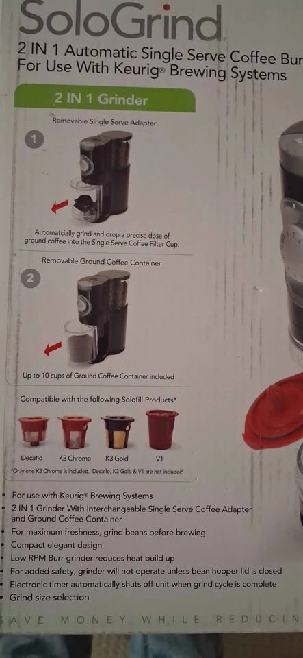 Solofill SoloGrind 2-in-1 Automatic Single Serve Coffee Burr Gri - photo 2