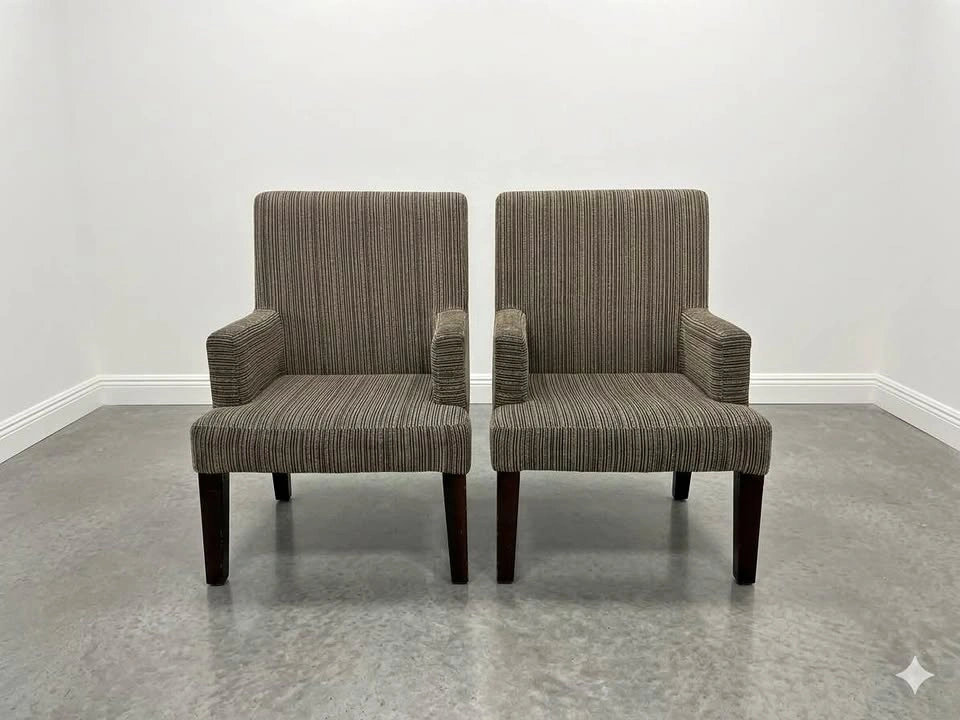 Pair of Striped Upholstered Accent Chairs
