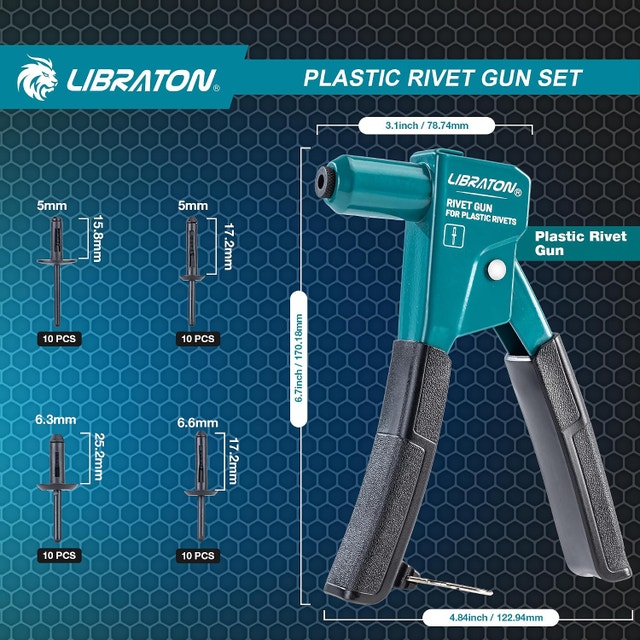 NEW Plastic Rivet Tool Kit with 40 Nylon Rivets 4 Sizes