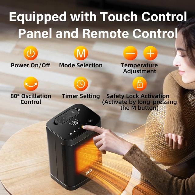 JRD PTC Space Heater with 80°Oscillation, Thermostat, Remote - photo 5