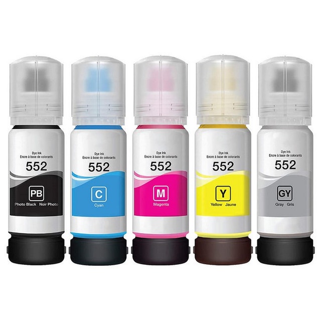 5 Pack Epson T552 Ink Bottle Combo High Yield C/M/Y/PK/GY