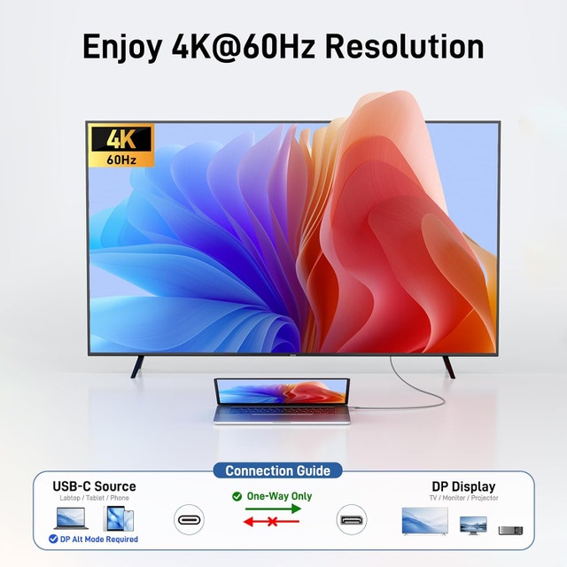 Acer USB-C to DisplayPort Cable (4K@60Hz 2K@165Hz) 6.6 FT Gray - photo 2