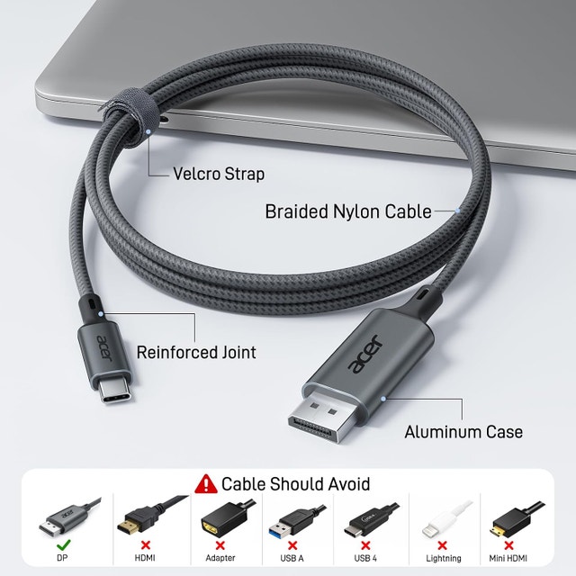 Acer USB-C to DisplayPort Cable (4K@60Hz 2K@165Hz) 6.6 FT Gray - photo 5
