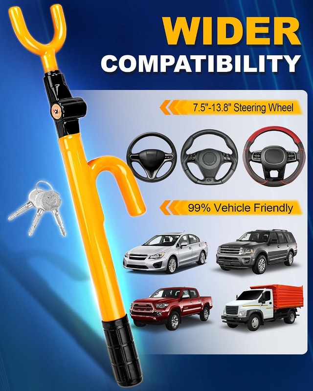 Tevlaphee Steering Wheel Lock Anti Theft Device Adjustable 3 Key - photo 3