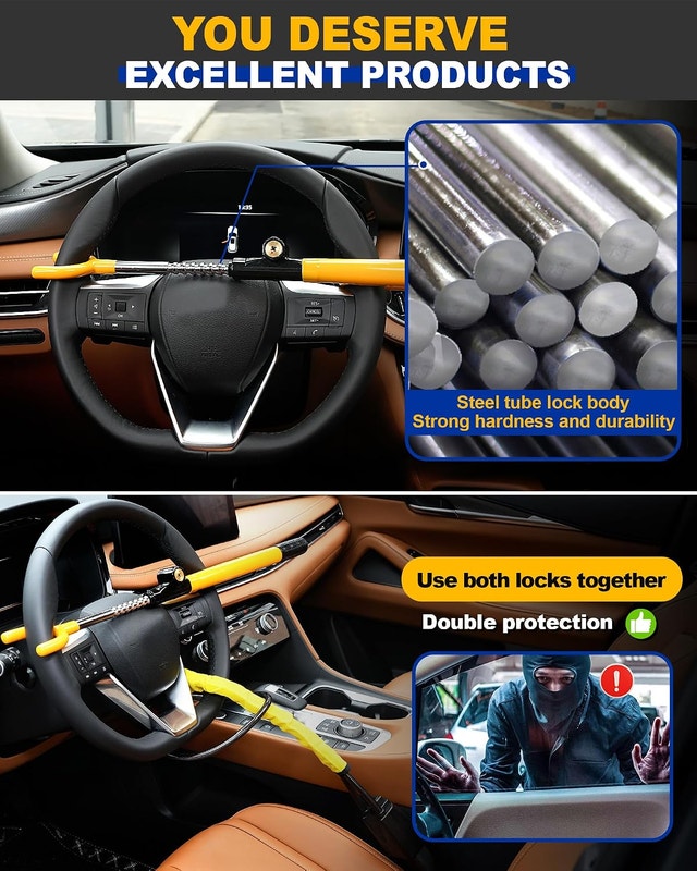 Tevlaphee Steering Wheel Lock Anti Theft Device Adjustable 3 Key - photo 4