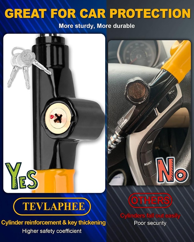 Tevlaphee Steering Wheel Lock Anti Theft Device Adjustable 3 Key - photo 5