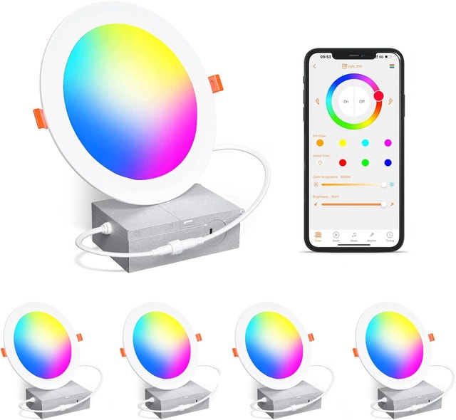 Smart Recessed Pot Lights LED 4 Inch, Bluetooth RGB 4 Pack