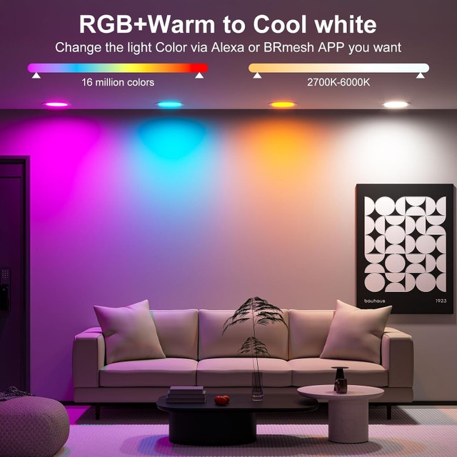 Smart Recessed Pot Lights LED 4 Inch, Bluetooth RGB 4 Pack - photo 4