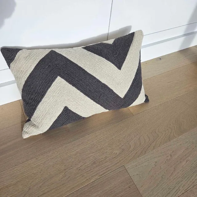 Pottery Barn Heavy Embroidered Chevron Lumbar Pillow + Duck Feat