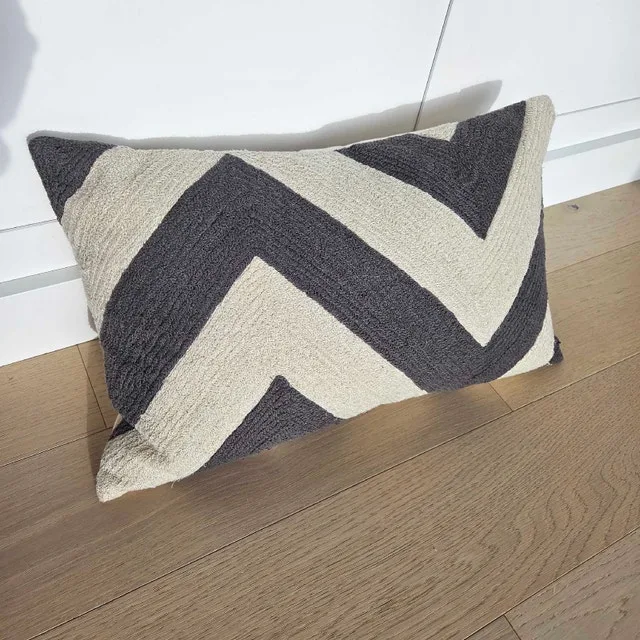 Pottery Barn Heavy Embroidered Chevron Lumbar Pillow + Duck Feat - photo 2