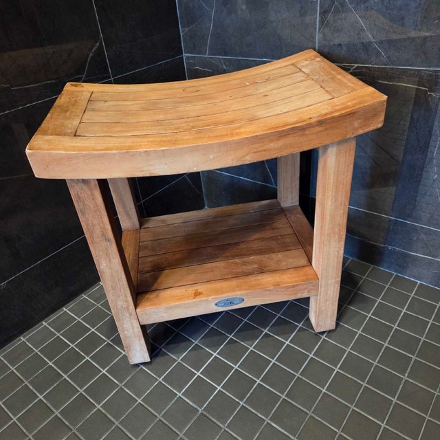 AquaTeak Solid Teak Shower Bench with Lower Shelf