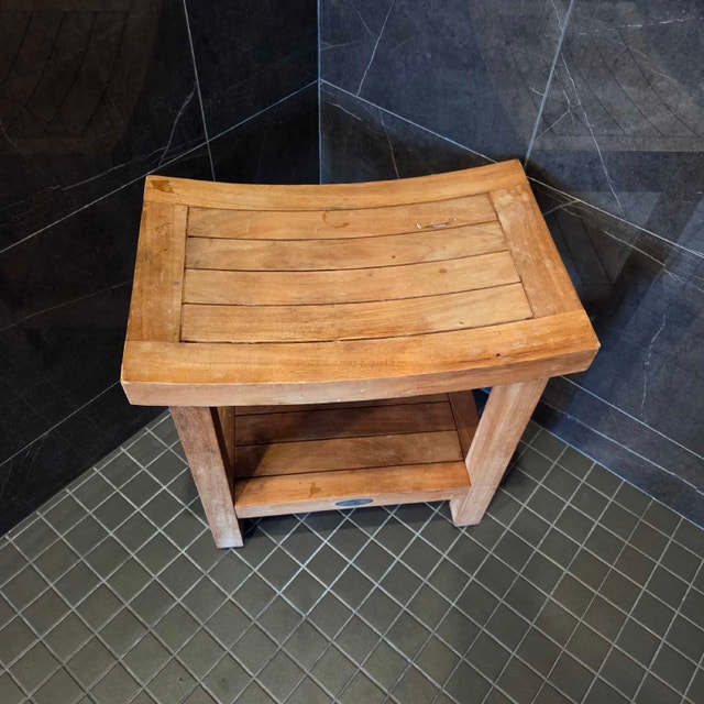 AquaTeak Solid Teak Shower Bench with Lower Shelf - photo 2