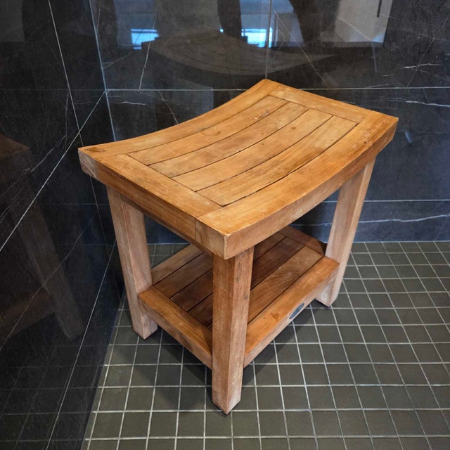 AquaTeak Solid Teak Shower Bench with Lower Shelf - photo 3