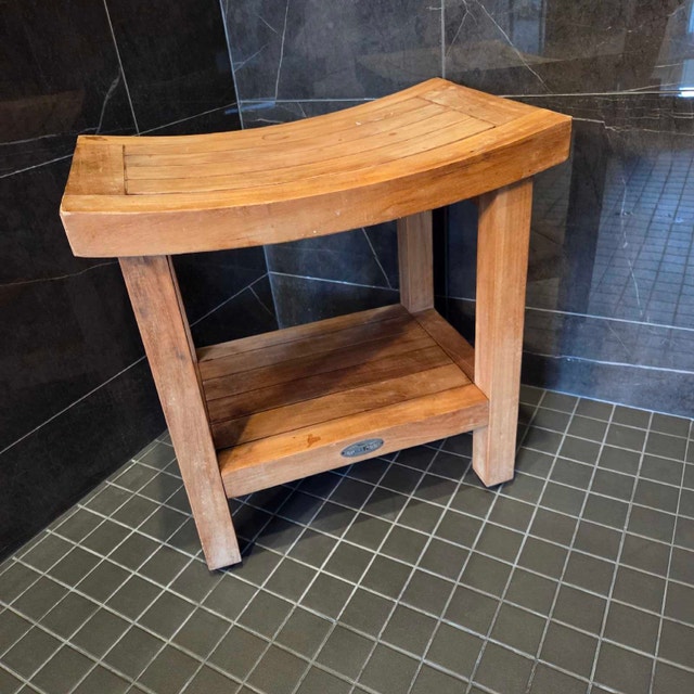 AquaTeak Solid Teak Shower Bench with Lower Shelf - photo 4