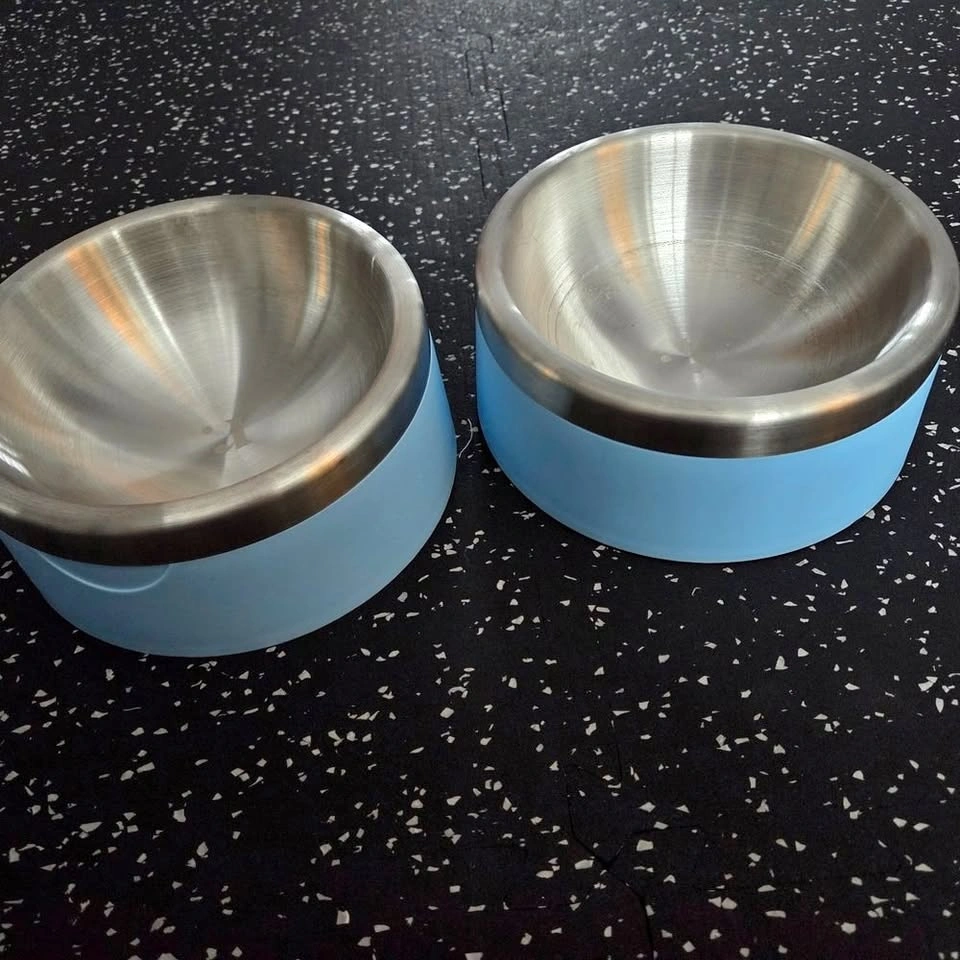 Stainless Steel and Blue Pet Bowls