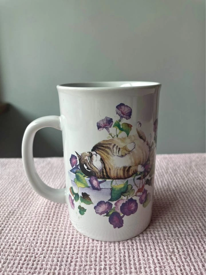 Tabby Cat Morning Glory Floral Coffee Mug Cup