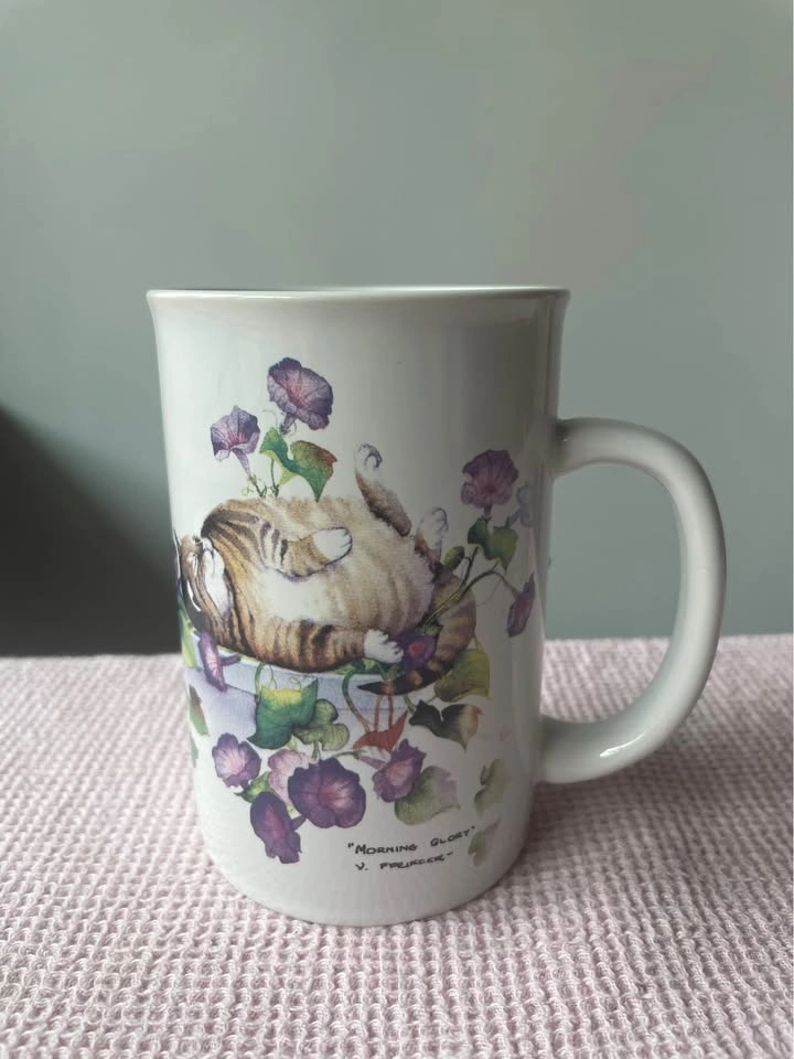 Tabby Cat Morning Glory Floral Coffee Mug Cup - photo 2
