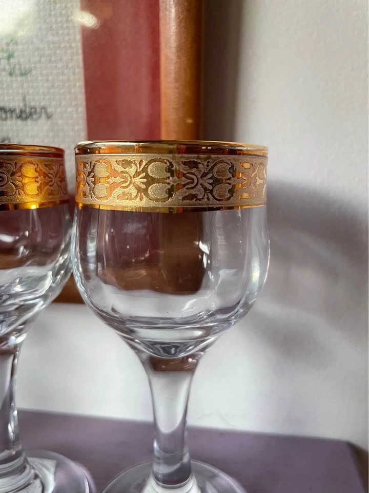 Set of 3 Vintage Italian Gold Rim Small Shot Glasses - photo 2