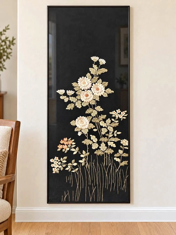 Framed Floral Embroidery Wall Art – 46” Tall