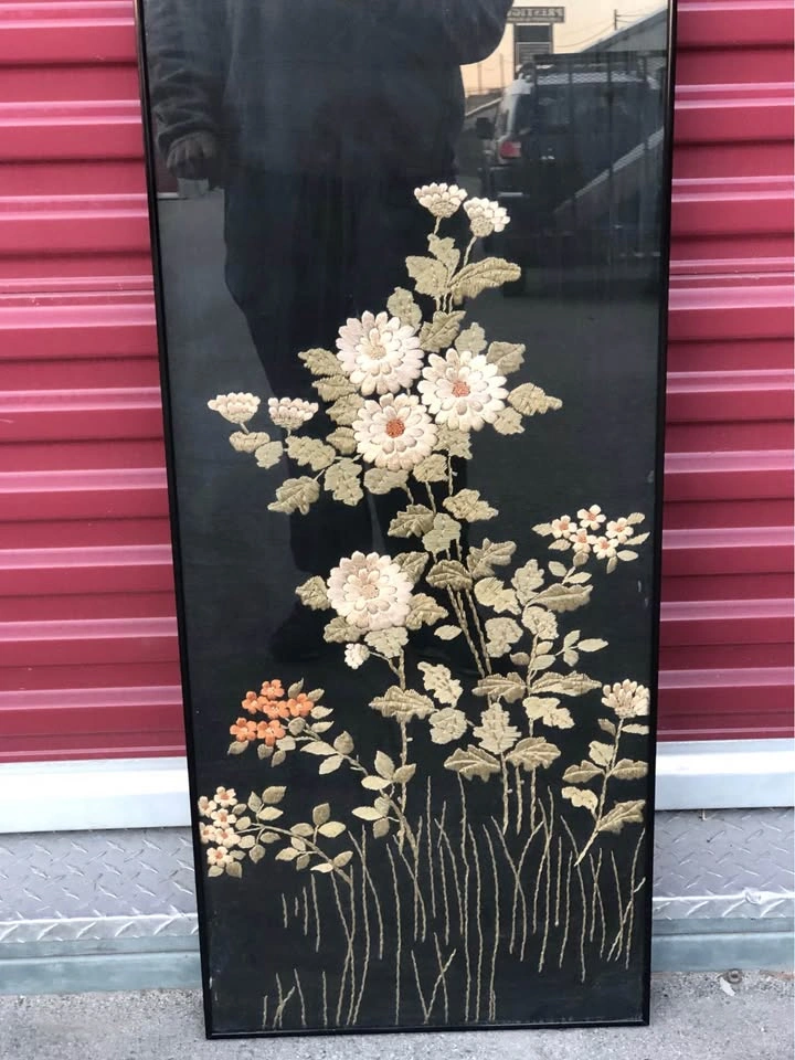 Framed Floral Embroidery Wall Art – 46” Tall - photo 3