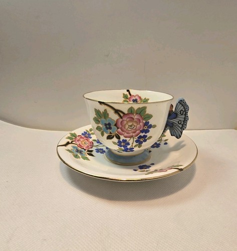 Vintage Aynsley England Art Deco Butterfly Handle Cup & Saucer