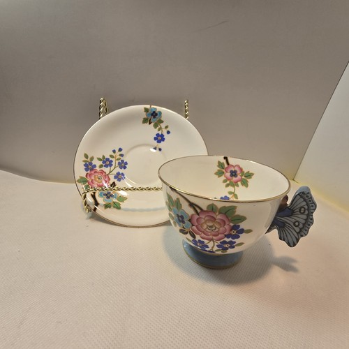 Vintage Aynsley England Art Deco Butterfly Handle Cup & Saucer - photo 2