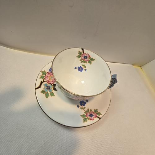 Vintage Aynsley England Art Deco Butterfly Handle Cup & Saucer - photo 3