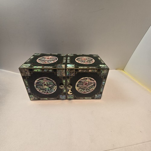 Korean Mother of Pearl Enamel Jewelry Box 4 Drawers