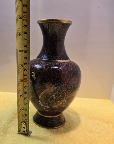 Vintage Chinese Dragon Enamel Cloisonné Brass Vase 8” - photo 2