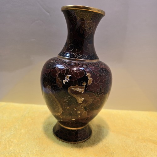 Vintage Chinese Dragon Enamel Cloisonné Brass Vase 8” - photo 3