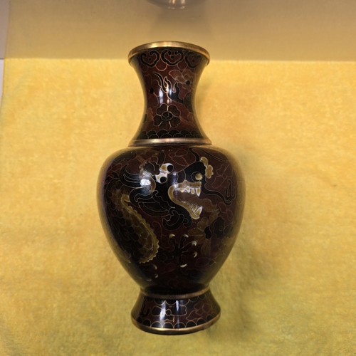 Vintage Chinese Dragon Enamel Cloisonné Brass Vase 8” - photo 5