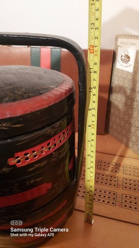 Antique Wooden Chinese Stacking Wedding Basket Black & Red - photo 2