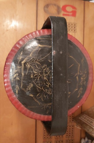 Antique Wooden Chinese Stacking Wedding Basket Black & Red - photo 3
