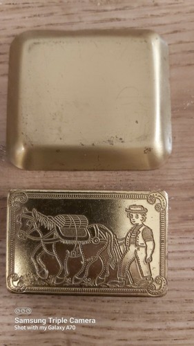 Vintage Golden Tone Match Box Holder Cowboy Etched w/ Tray - photo 4