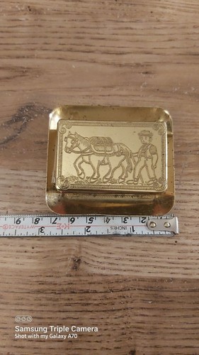 Vintage Golden Tone Match Box Holder Cowboy Etched w/ Tray - photo 5