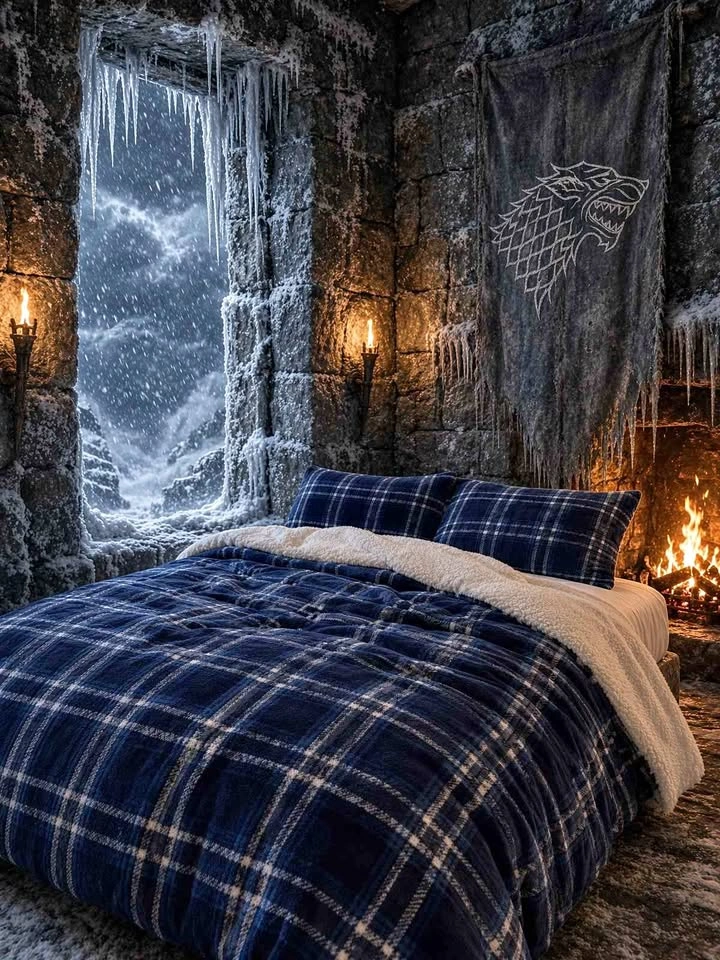 Winter is Coming — King Navy Plaid Sherpa Comforter Set