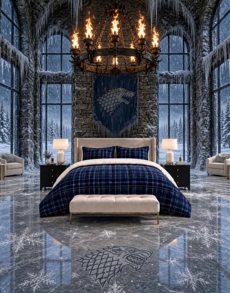 Winter is Coming — King Navy Plaid Sherpa Comforter Set - photo 2