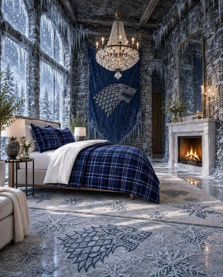 Winter is Coming — King Navy Plaid Sherpa Comforter Set - photo 3