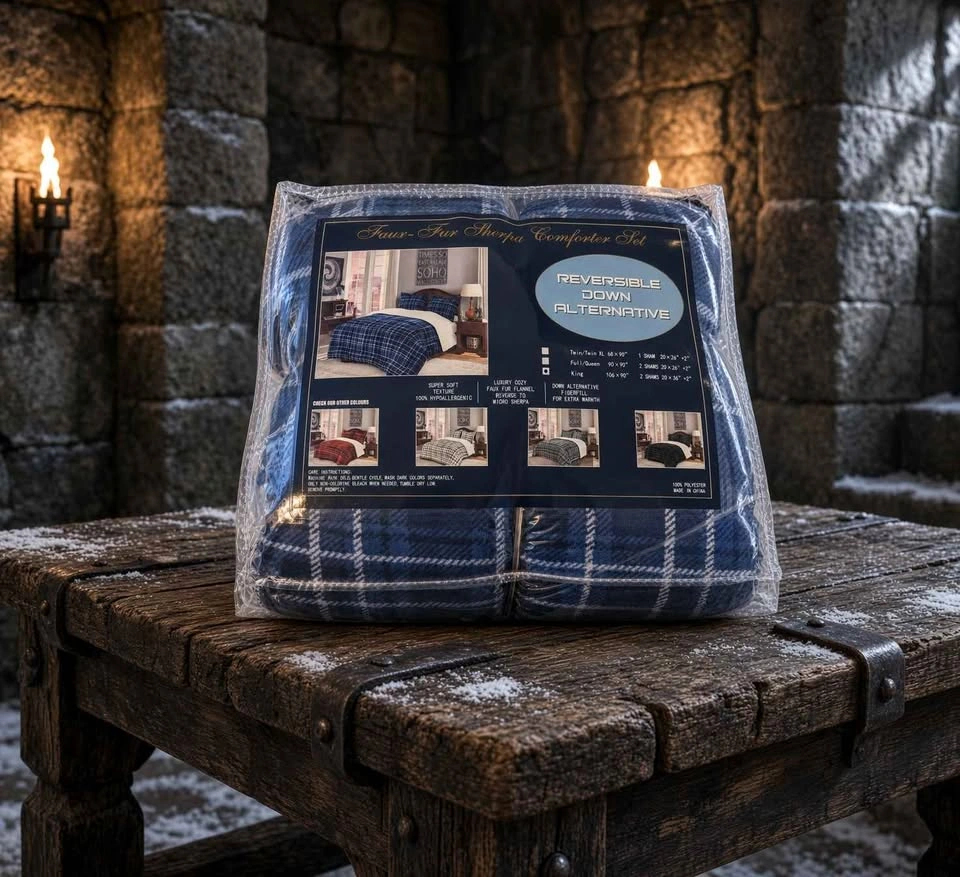 Winter is Coming — King Navy Plaid Sherpa Comforter Set - photo 4