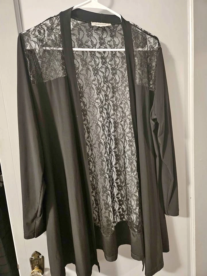 Elegant Black Lace-Back Drape Jacket Set