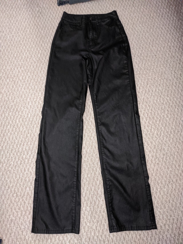 Faux Leather Pants High Waisted Straight Leg - Size Small 26/27