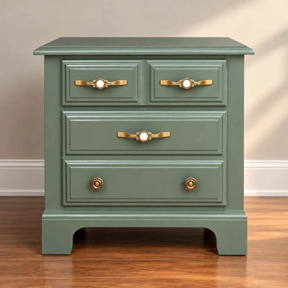 Vintage Sage Green Nightstand Refinished – Antique Brass Hardwar - photo 2