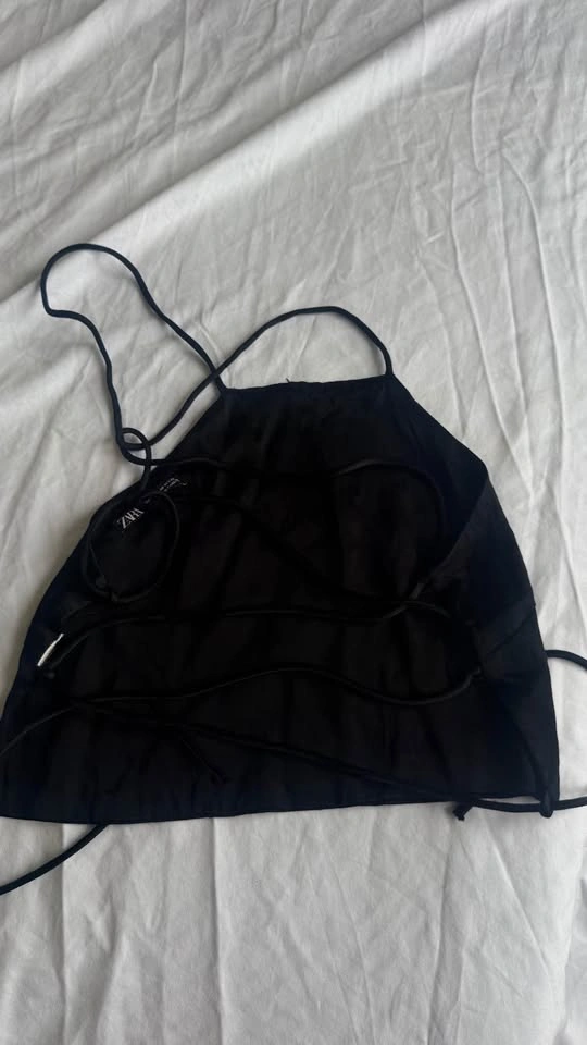 ZARA SATIN EFFECT OPEN BACK CROP TOP MEDIUM - photo 3