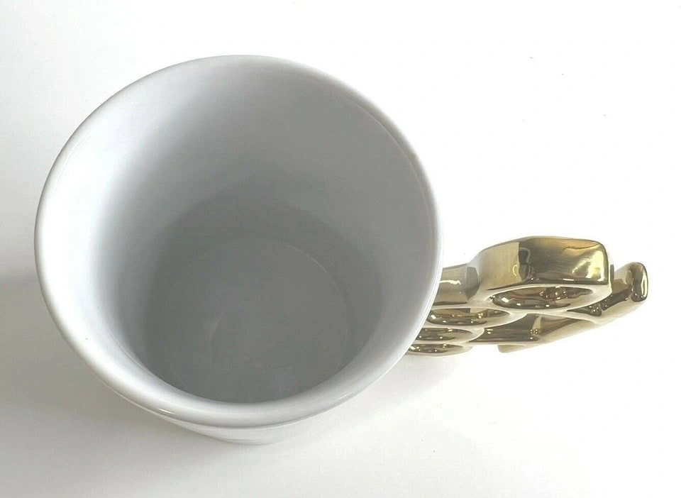 White Ceramic Mug Gold Knuckle Handle - photo 3